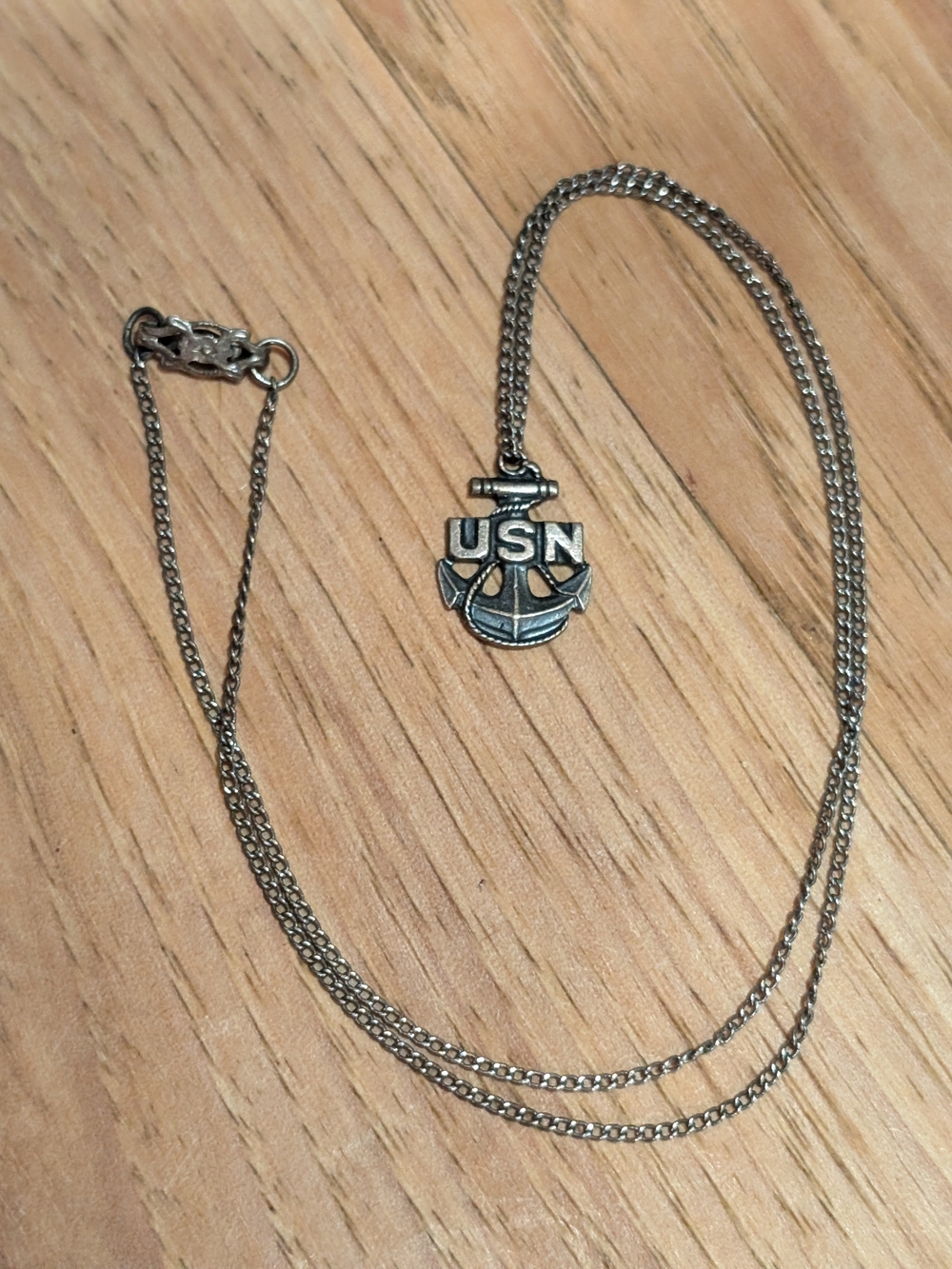 USN Anchor Emblem Sterling Silver Necklace